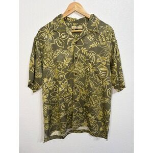 Tommy Bahama Mens 100% Silk Tropical Floral Pineapple Camp Shirt Green Small